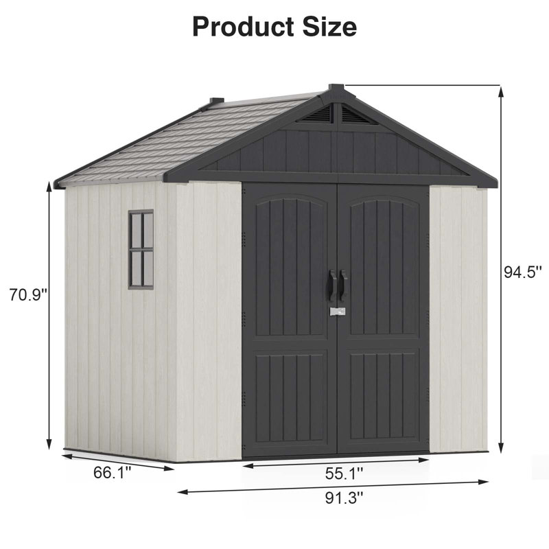 Patiowell 8 ft. W x 6 ft. D Plastic Storage Shed with Floor, Resin Shed